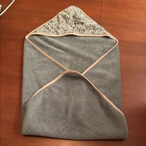 Green Hooded Baby Towel with Floral Lining